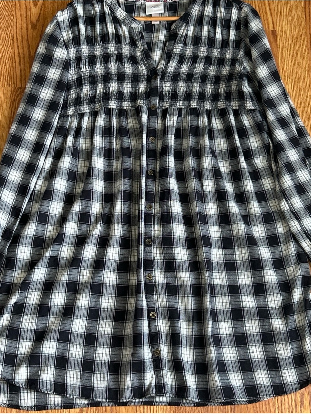 Knox Rose Plaid V-Neck Long Sleeve Button Down Flare Sleeve Comfy Dress Size XL - Picture 6 of 10
